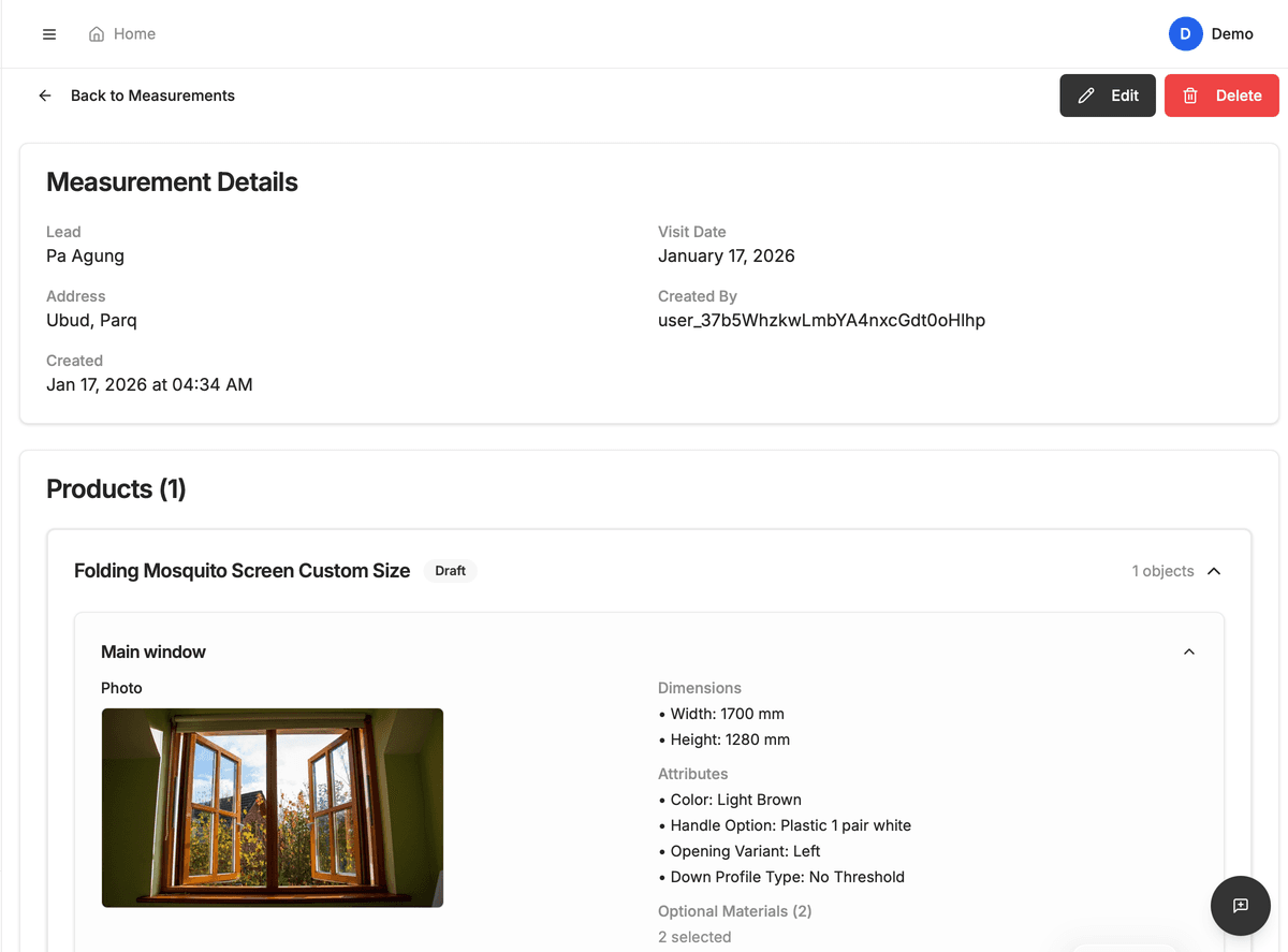Measurement details showing dimensions and product configuration